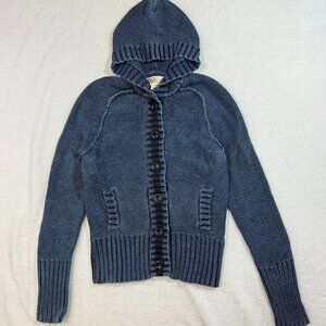 Gap‎ 1969 XS Blue Knit Button Hoodie Sweater Limited Edition Y2K Cozy Aesthetic